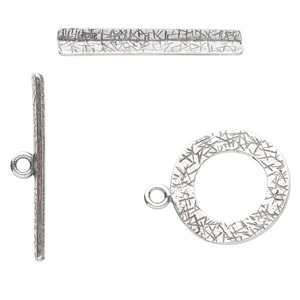 Clasp, JBB Findings, toggle, antique silver-plated brass, 18mm textured curved round. Sold individually. image number 0