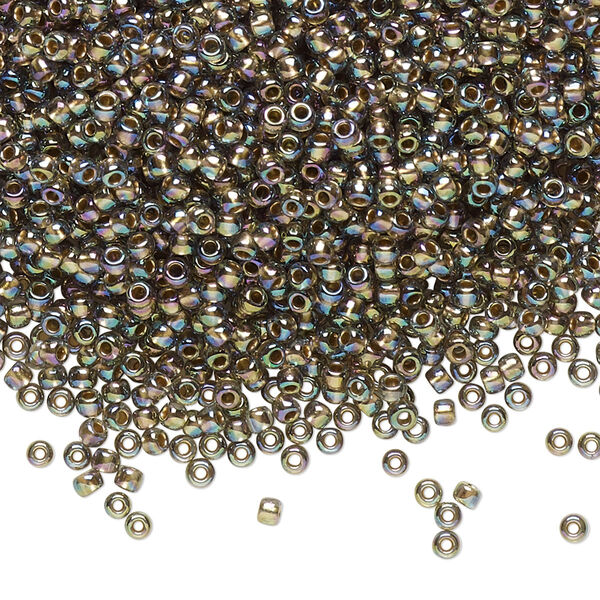 Seed bead, TOHO BEADS®, glass, pkg/250g, #11 round, translucent gold-lined rainbow black diamond (TR-11-999). image number 0