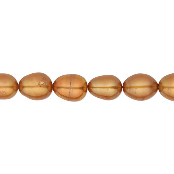 Pearl, cultured freshwater (dyed), copper, 7-8mm rice, C grade, Mohs hardness 2-1/2 to 4. Sold per 16-inch strand. image number 0