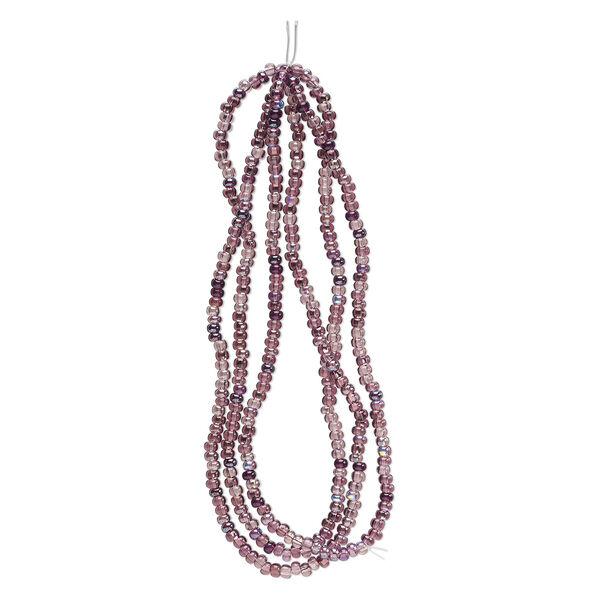 Seed bead, glass, pkg/36inch, #6 rondelle, translucent multi-purple. image number 0
