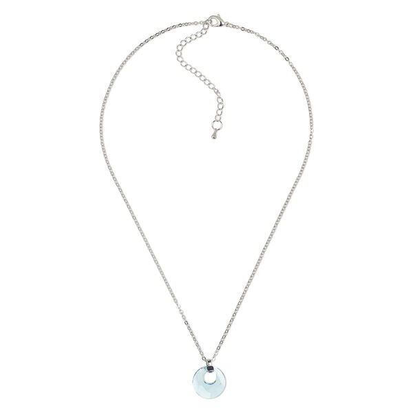 Necklace, Everyday Jewelry™, Crystal Passions® and silver-plated "pewter", blue, 21x18mm faceted go-go, 17-1/2 inches with 2-1/2 inch extender chain and lobster claw clasp. Sold individually. image number 0
