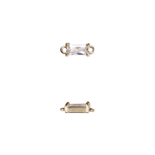 Link, glass and gold-finished brass, clear, 7.5x4mm faceted rectangle. Sold per pkg of 10. image number 0