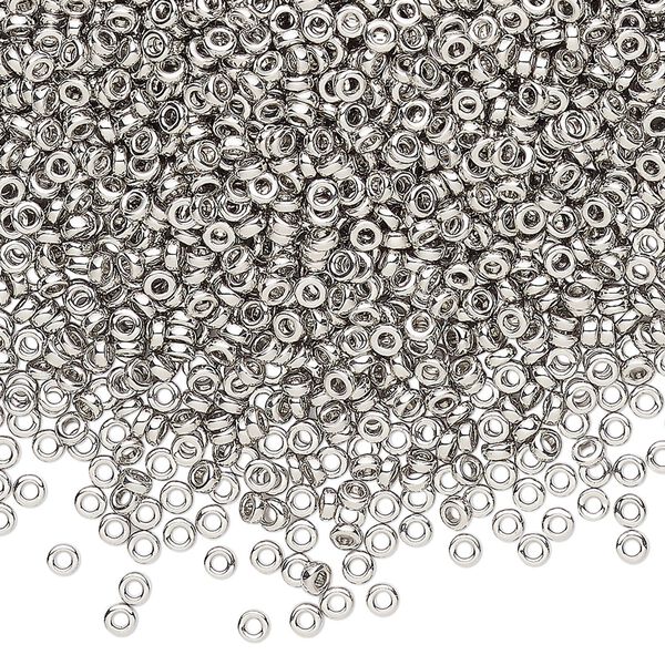 Seed bead, Miyuki, glass, pkg/50g, 2.2x1mm spacer rondelle, opaque palladium-plated, (SPR2.2-194). image number 0