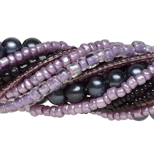 Bead assortment, glass, opaque to transparent light to dark purple, 3x1mm-6mm round and irregular rondelle. Sold per pkg of (8) 14-inch strands, approximately 1,200 beads. image number 0