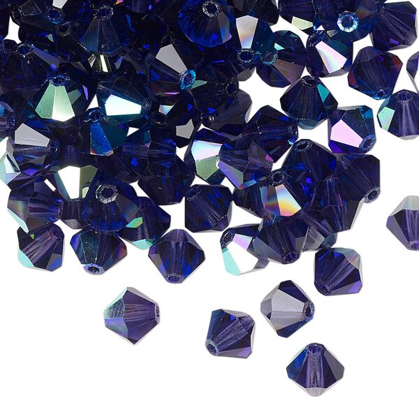 Bead 24pk deep tanzanite AB, Preciosa Czech crystal 6mm bicone image number 0