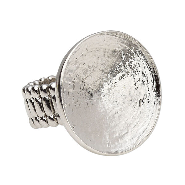 Ring, Almost Instant Jewelry®, stretch, imitation rhodium-plated copper, 28mm round with 27mm round setting. Sold individually. image number 0