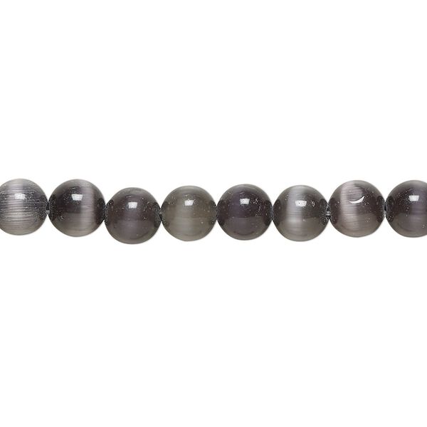 Bead, cat's eye glass (fiber optic glass), opaque black, 6mm round, quality grade. Sold per 15-1/2" to 16" strand. image number 0