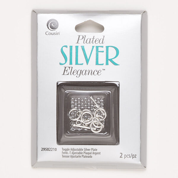 Clasp, toggle, lacquer and silver-plated brass, 25x8mm 3-ring. Sold per pkg of 2. image number 0