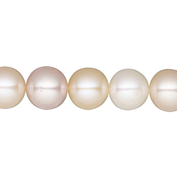 Pearl, White Lotus™, cultured freshwater (bleached), white / peach / mauve, 10-11mm semi-round, B- grade, Mohs hardness 2-1/2 to 4. Sold per 15-1/2" to 16" strand. image number 0