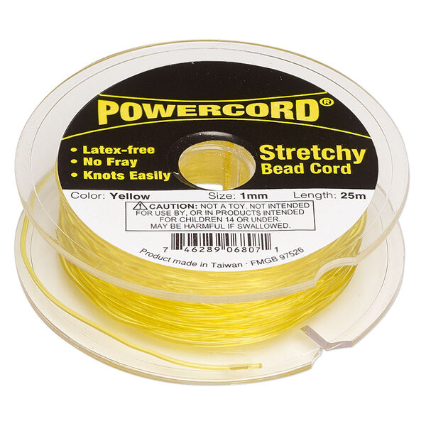 Cord, Powercord®, elastic, yellow, 1mm, 14-pound test. Sold per 25-meter spool. image number 0