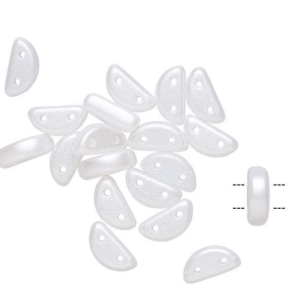 Bead, Preciosa, Czech pressed glass, opaque white pastel pearl, 8.5x3mm half moon with (2) 0.8-0.9mm holes. Sold per pkg of 20. image number 0