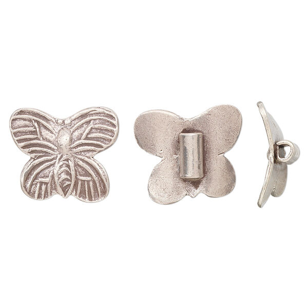 Bead, Hill Tribes, antiqued fine silver, 15x13mm moth. Sold per pkg of 2. image number 0