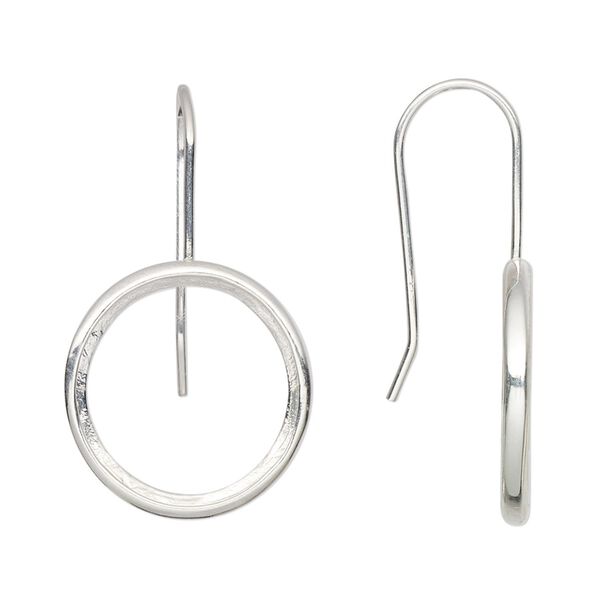 Ear wire fishhook 1pkg2 Almost Instant Jewelry® sterling silver, 31.5mm / 16mm rivoli glue-in open back setting, 20 gauge 1 pair image number 0