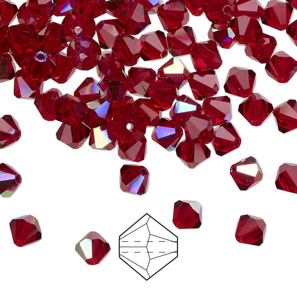 Bead 576pk Siam AB, Preciosa Czech crystal 5mm bicone image number 0