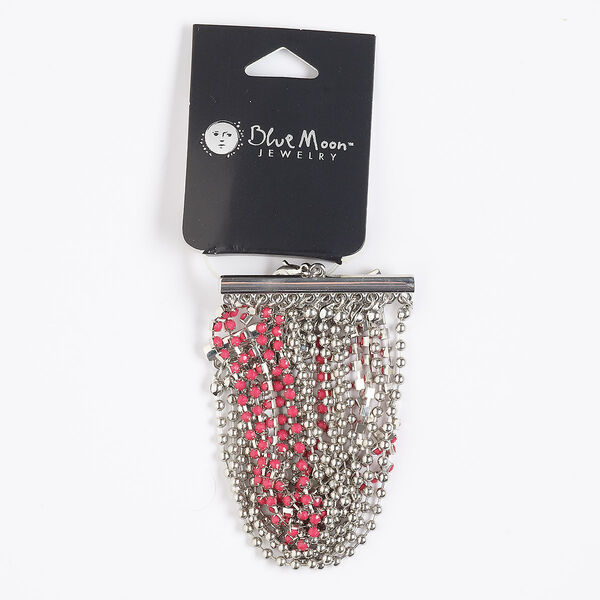 Bracelet, 12-strand, acrylic / silver-finished "pewter" (zinc-based alloy) / steel, dark pink, 6-1/2 inches with 2-inch extender chain and lobster claw clasp. Sold individually. image number 0