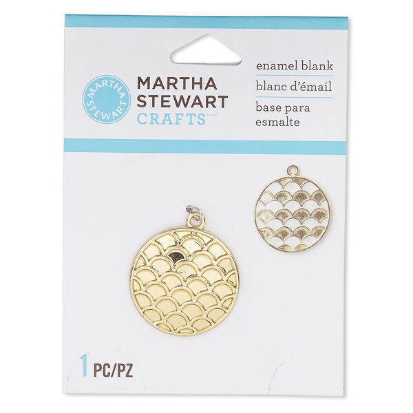 Drop, gold-finished "pewter" (zinc-based alloy), 25mm round enamel blank with scallop design. Sold individually. image number 0