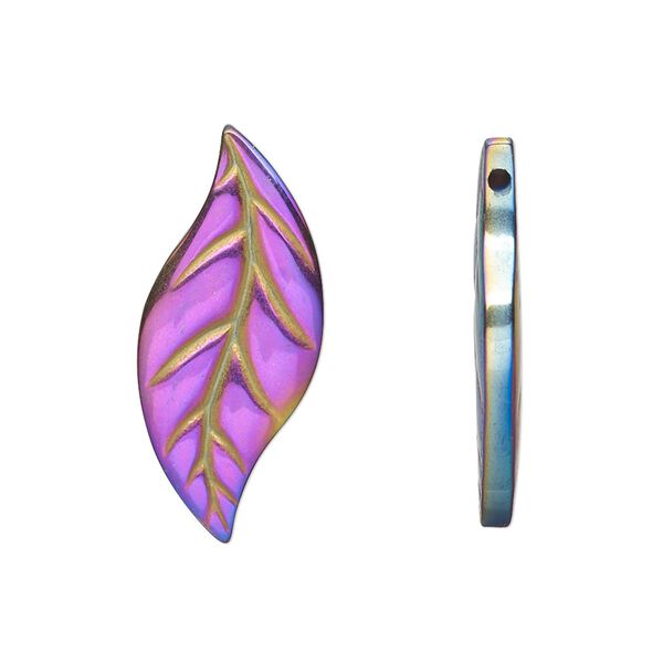 Hemalyke™ 1pkg4, electroplated 2-sided leaf drop 27.5x12mm image number 0