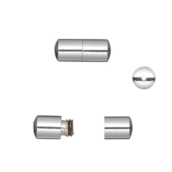 Clasp, barrel, silver-finished brass, 12x5mm smooth round tube. Sold per pkg of 20. image number 0