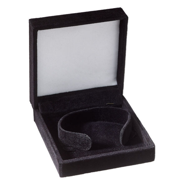 Box, bangle, flocked velveteen, black and white, 3-1/2 x 3-1/2 x 1-1/4 inch square. Sold individually. image number 0