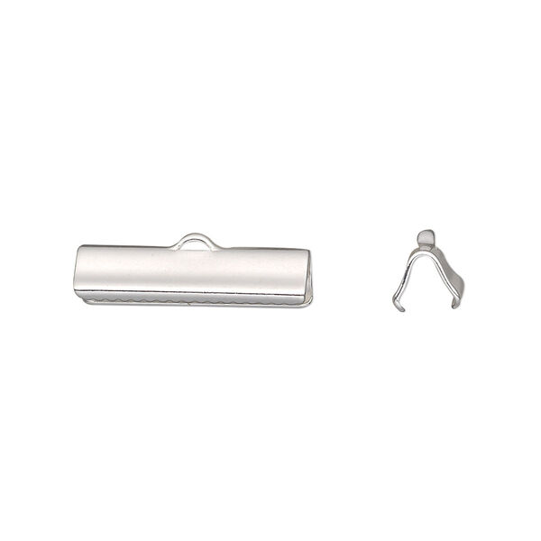 Ribbon crimp end, sterling silver, 19x5mm smooth rectangle. Sold individually. image number 0