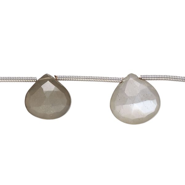 Grey moonstone 1pkg9, hand-cut top-drilled faceted puffed teardrop bead natural 10-12mm image number 0