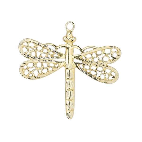 Focal, gold-finished sterling silver, 31.5x27mm single-sided diamond-cut dragonfly. Sold individually. image number 0