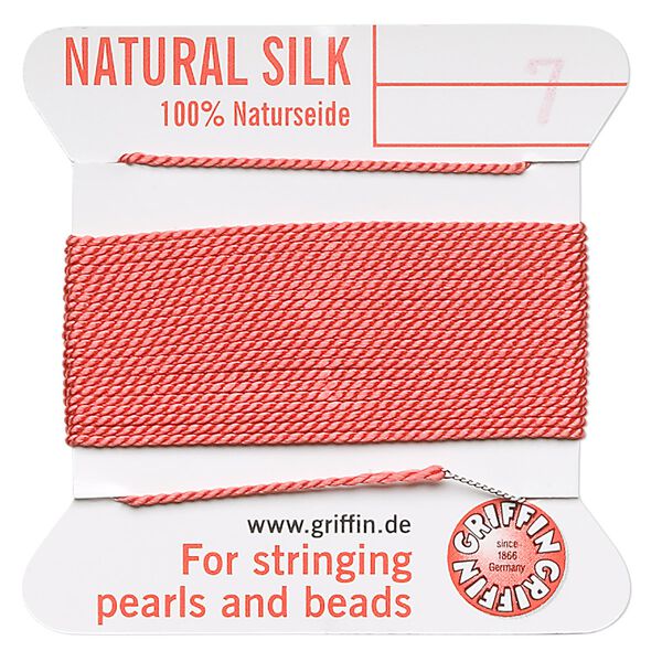 Thread, Griffin, silk, coral, size #7. Sold per 2-meter card (approximately 78 inches). image number 0