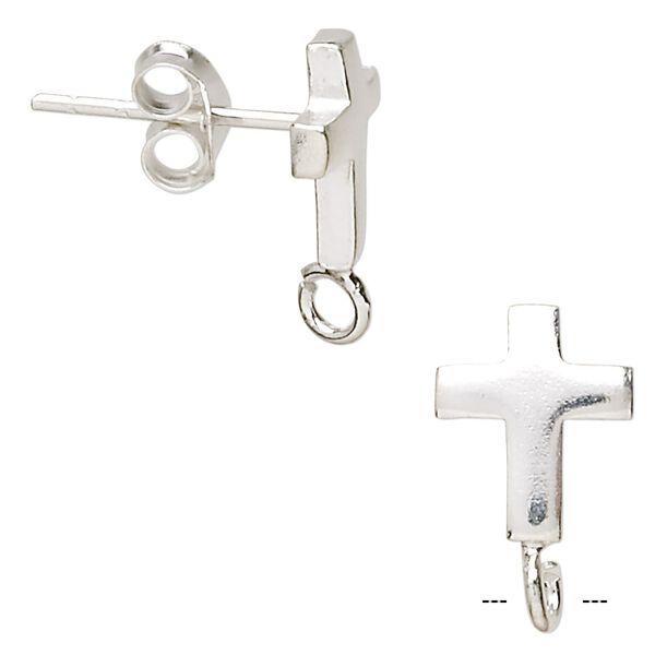 Earstud 1pkg2 sterling silver, 10x7mm cross / open loop, 1 pair image number 0