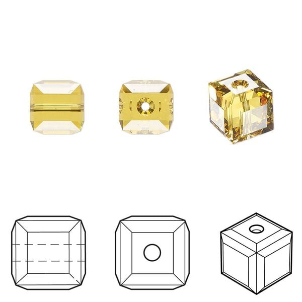 Bead 6pk light topaz, Crystal Passions® 8mm cube 5601 image number 0