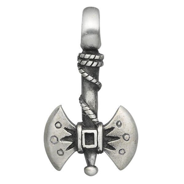 Pendant, "pewter" (zinc-based alloy), 42x24mm double-sided axe. Sold individually. image number 0