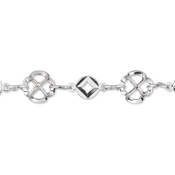 Chain, silver-plated brass, 8.5mm flower with 6mm round. Sold per pkg of 25 feet. image number 0