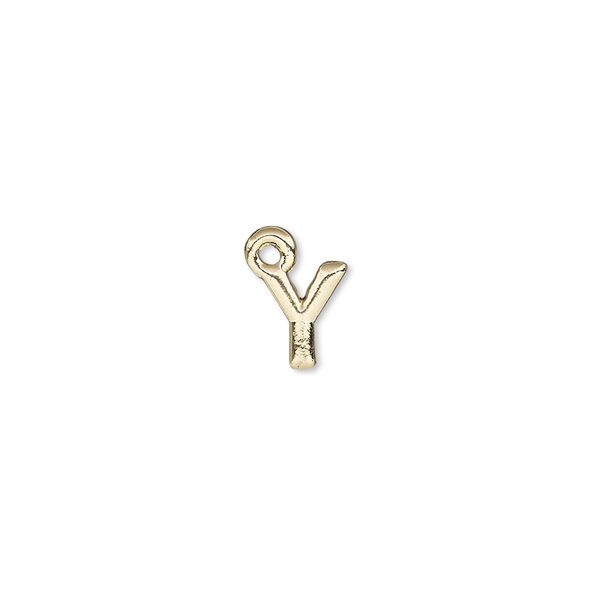 Charm, gold-finished "pewter" (zinc-based alloy), 8x7.5mm alphabet letter Y. Sold per pkg of 2. image number 0