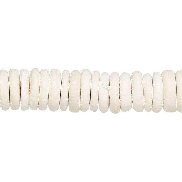 Bead, coconut palm wood (bleached), 10x3-5mm rondelle. Sold per pkg of (2) 15-1/2" to 16" strands. image number 0