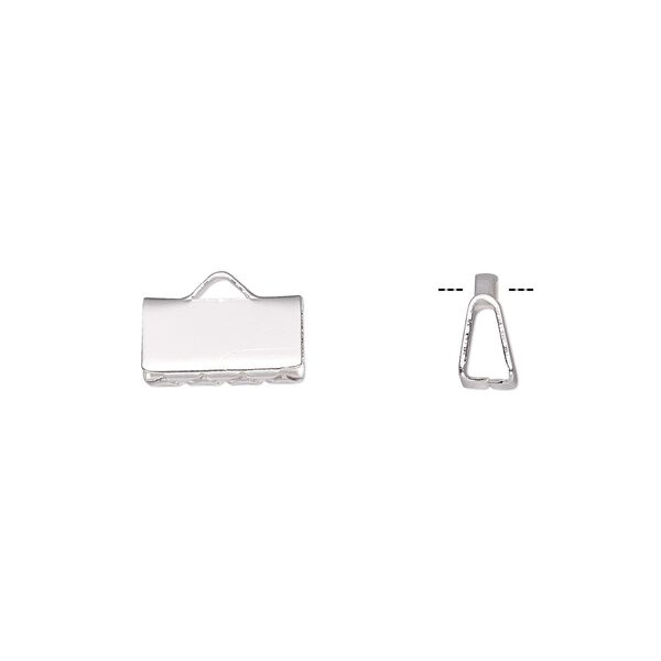 Ribbon crimp end, silver-plated brass, 9x5mm rectangle. Sold per pkg of 100. image number 0