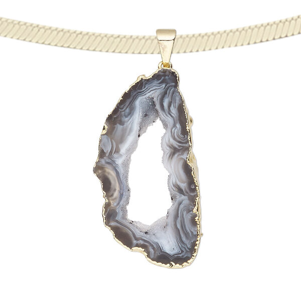 Druzy agate / copper / brass 1pkg1, hand-cut gold-plated slice pendant natural 30x24mm-45x26mm image number 0