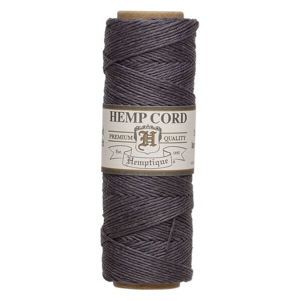 Cord, Hemptique®, polished hemp, grey, 0.5mm, 10-pound test. Sold per 205-foot spool. image number 0