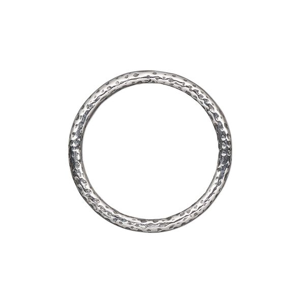 Jump ring, antiqued sterling silver, 20mm hammered round, 16.7mm inside diameter, 12 gauge. Sold Individually. image number 0