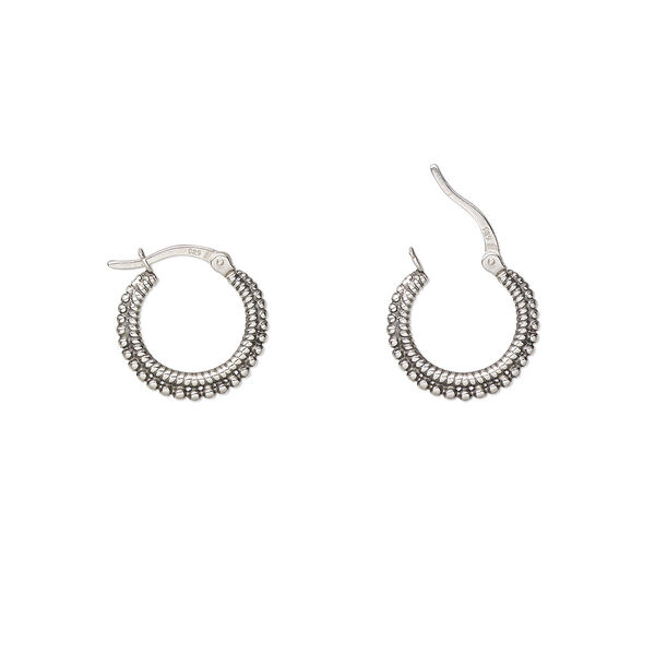Earring, Create Compliments®, antiqued sterling silver, 19mm hoop with beaded and rope design with latch-back closure. Sold per pair. image number 0