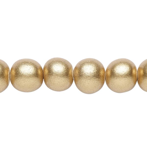 Bead, painted Taiwanese cheesewood (coated), metallic gold, 9-10mm round. Sold per pkg of (2) 15-1/2" to 16" strands. image number 0