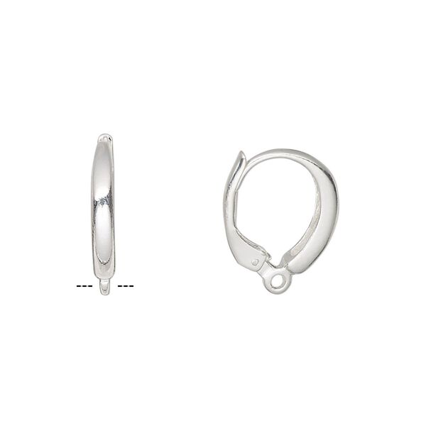 Ear wire leverback 1pkg2 sterling silver, 16mm / closed loop, 1 pair image number 0