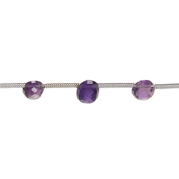 Amethyst 1pkg14, hand-cut top-drilled faceted oval bead natural 6x5mm-8x6mm image number 0