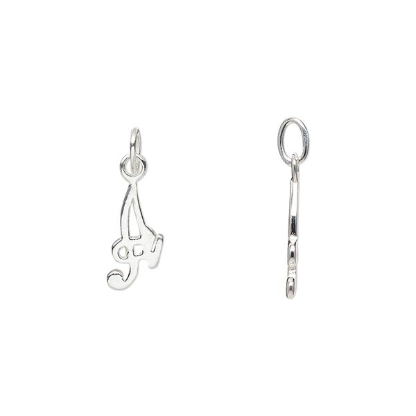 Charm, sterling silver, 12x6mm Champagne cursive alphabet letter "A." Sold individually. image number 0