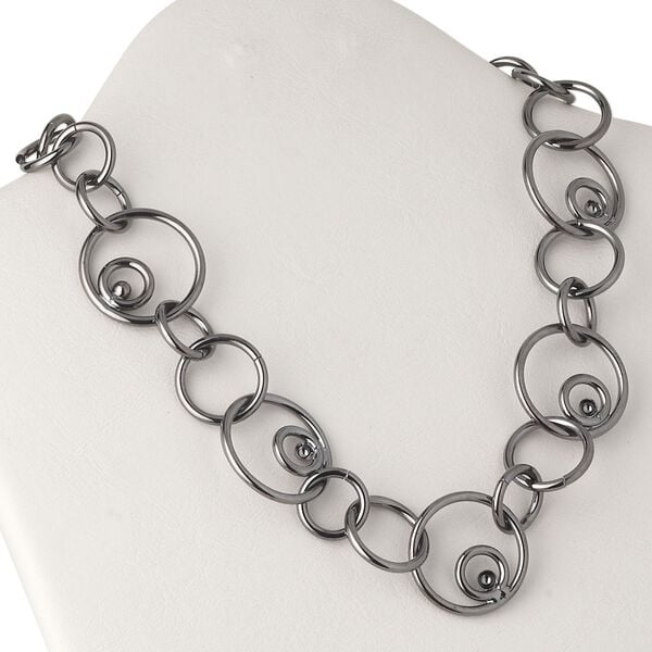 Necklace, gunmetal-plated steel, circle link, 18 inches with toggle clasp. Sold individually. image number 0