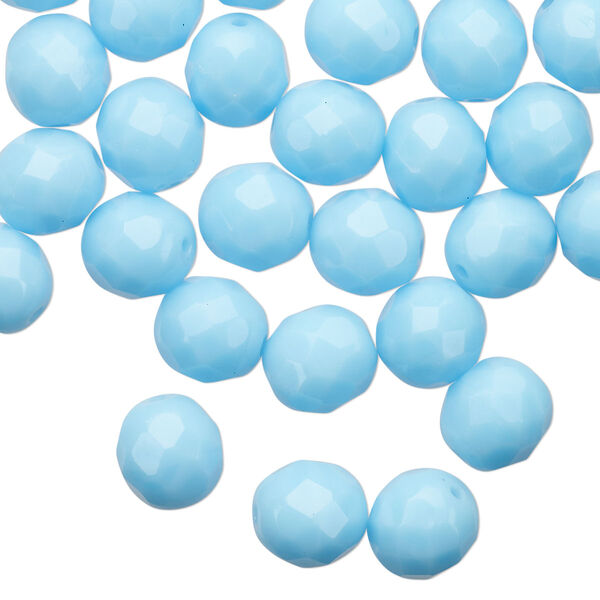 Bead 1pkg1 Czech fire-polished glass, 8mm faceted round, half-mass opaque turquoise blue image number 0