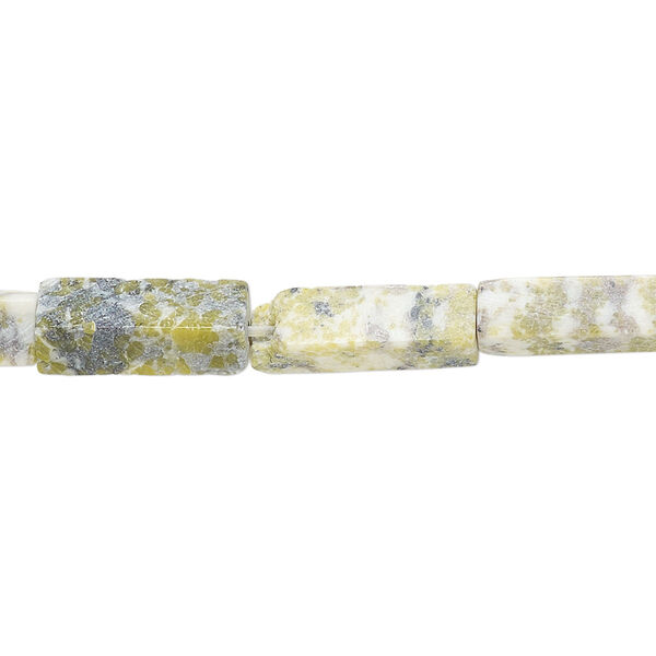 Bead, magnetite and yellow "turquoise" (serpentine and quartz) (natural), 11x4mm-14x5mm square tube, D grade, Mohs hardness 2-1/2 to 6. Sold per 15" to 16" strand. image number 0