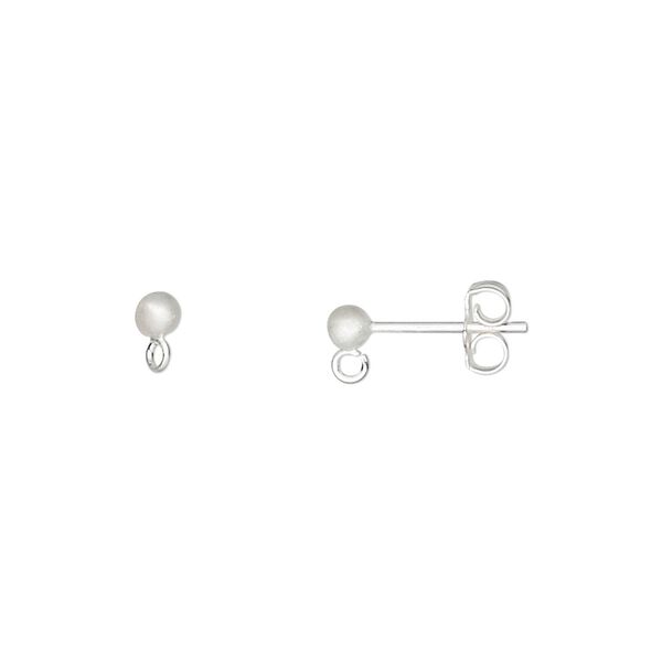Earstud 1pkg10 sterling silver, 3mm ball / open loop / earnuts, satin-finished 5 pair image number 0