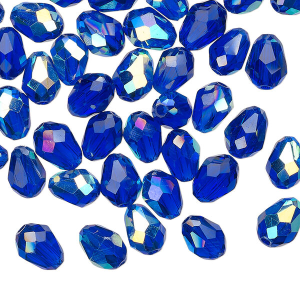 Bead Celestial Crystal® 1pkg60, 8x6mm teardrop / 66 facets, translucent cobalt AB image number 0