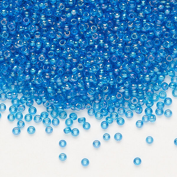 Seed bead, Preciosa Ornela Czech glass, pkg/500g, #11 rocaille, translucent rainbow sea blue, (61150). image number 0