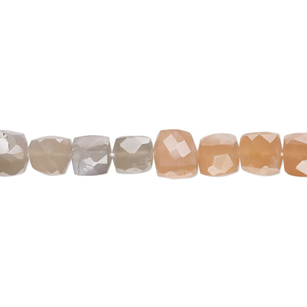 Multi-moonstone 1pkg1, hand-cut set pattern faceted cube bead natural 10 inch 6x6mm-8x7mm image number 0