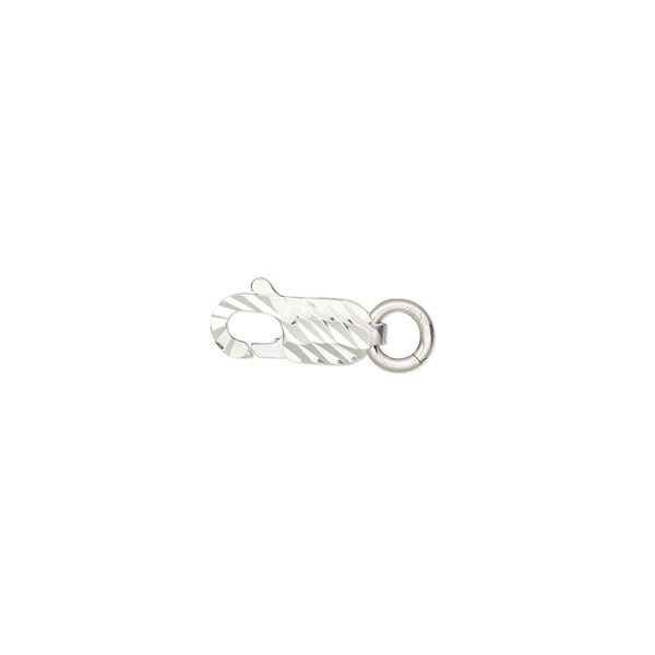 Clasp, lobster claw, sterling silver, 12x4mm with double-sided diamond-cut design and 5mm closed jump ring. Sold individually. image number 0